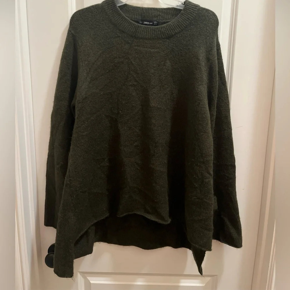 Zara Knit Women’s Dark Green  Tie Sleeve Sweater size Small Oversized